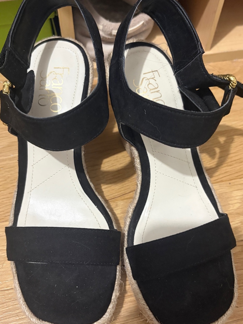 Franco Sarto Black Suede Espadrille Wedge Sandals
